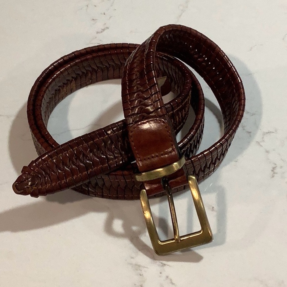 Tommy Bahama Men's Brown Genuine Leather Braided Belt Preppy Size 42